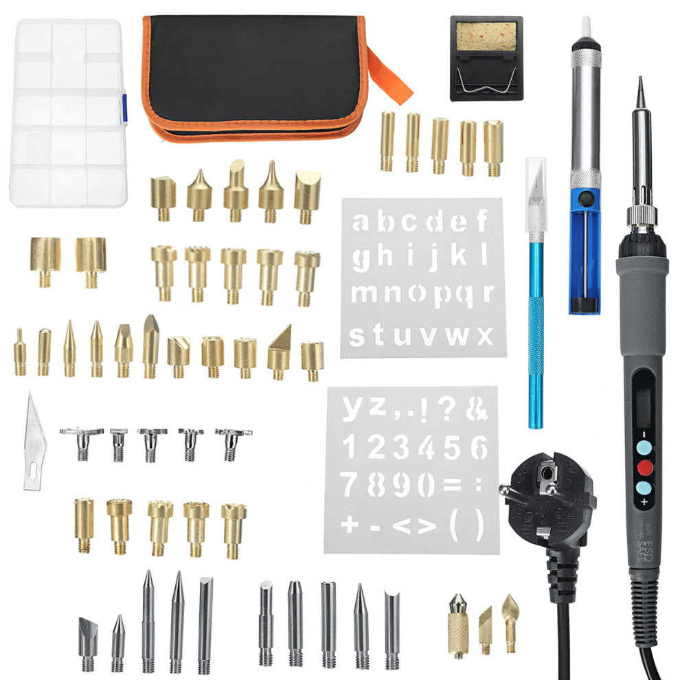 69Pcs 60W Electric Wood Burning Pen Set Soldering Iron Burner Pyrography Kit 605749354799