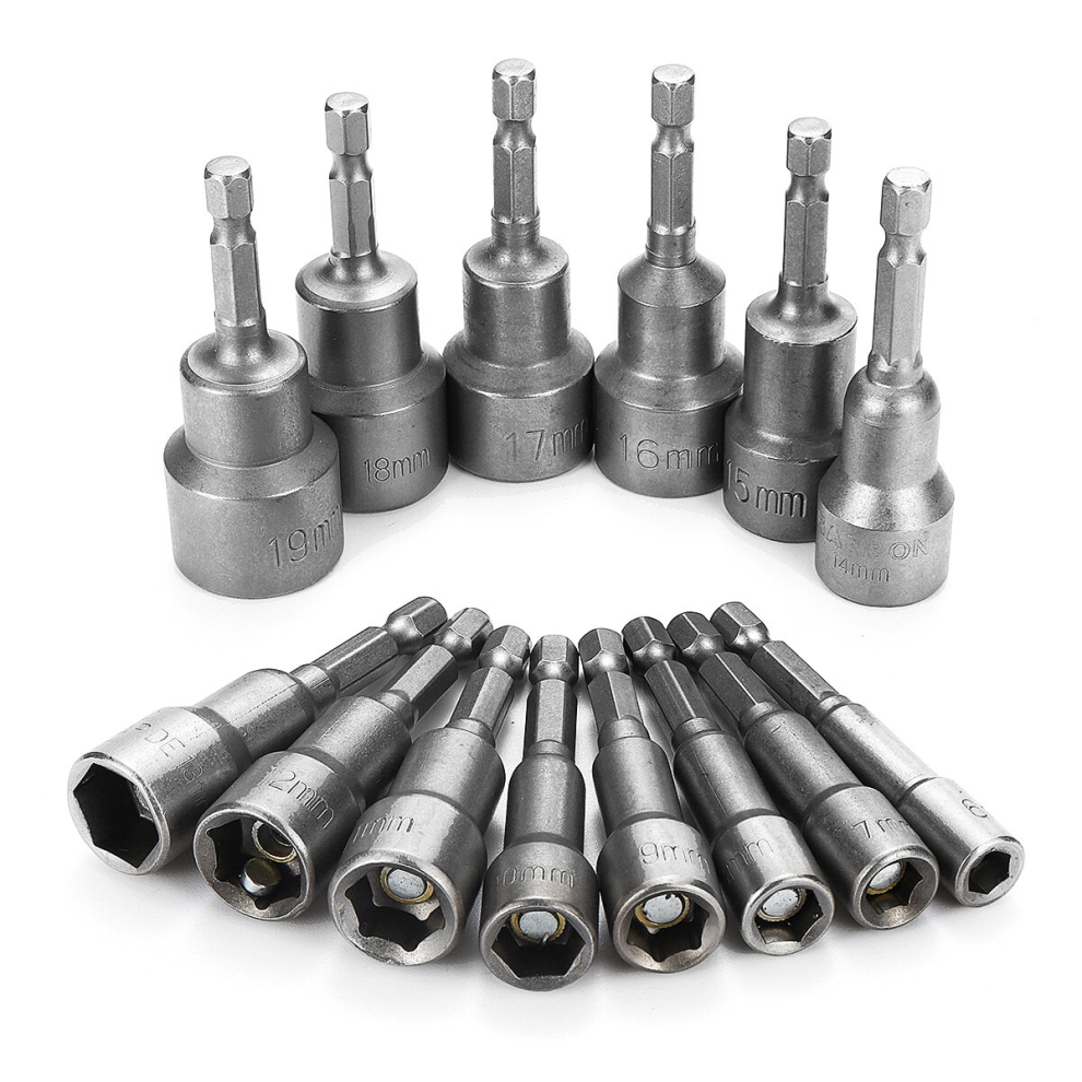 14Pcs 6-19Mm 1/4 Inch Hex Shank Socket Magnetic Nut Driver Set Drill Bit Adapter 910106115112