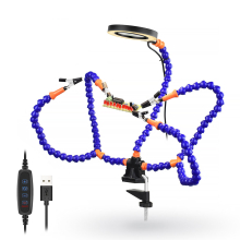 NEWACALOX Desk Clip PCB Soldering Holder 3X Magnifier 3 Colors Illuminated Lamp Welding Helping Hand Flexible Arm Soldering Third Hand Tool