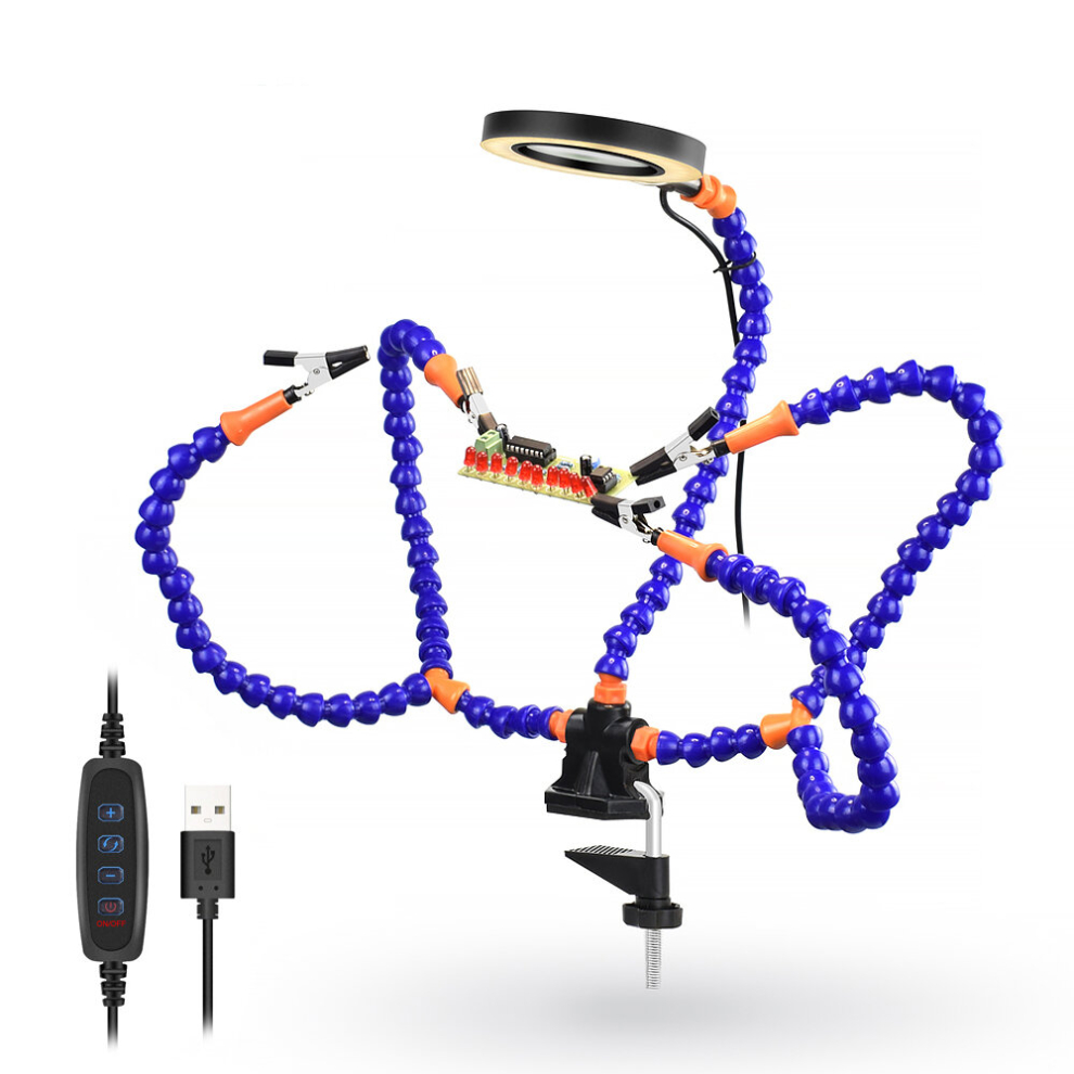Newacalox Desk Clip Pcb Soldering Holder 3X Magnifier 3 Colors Illuminated Lamp Welding Helping Hand Flexible Arm Soldering Third Hand Tool 6900069448178
