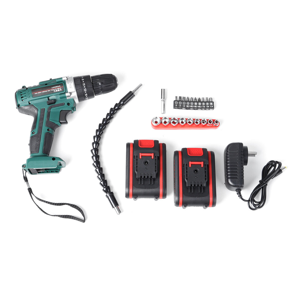 Cordless Impact Drill Driver High/Low 25+3 Gears Speed 2 Battery Set 6901249499904