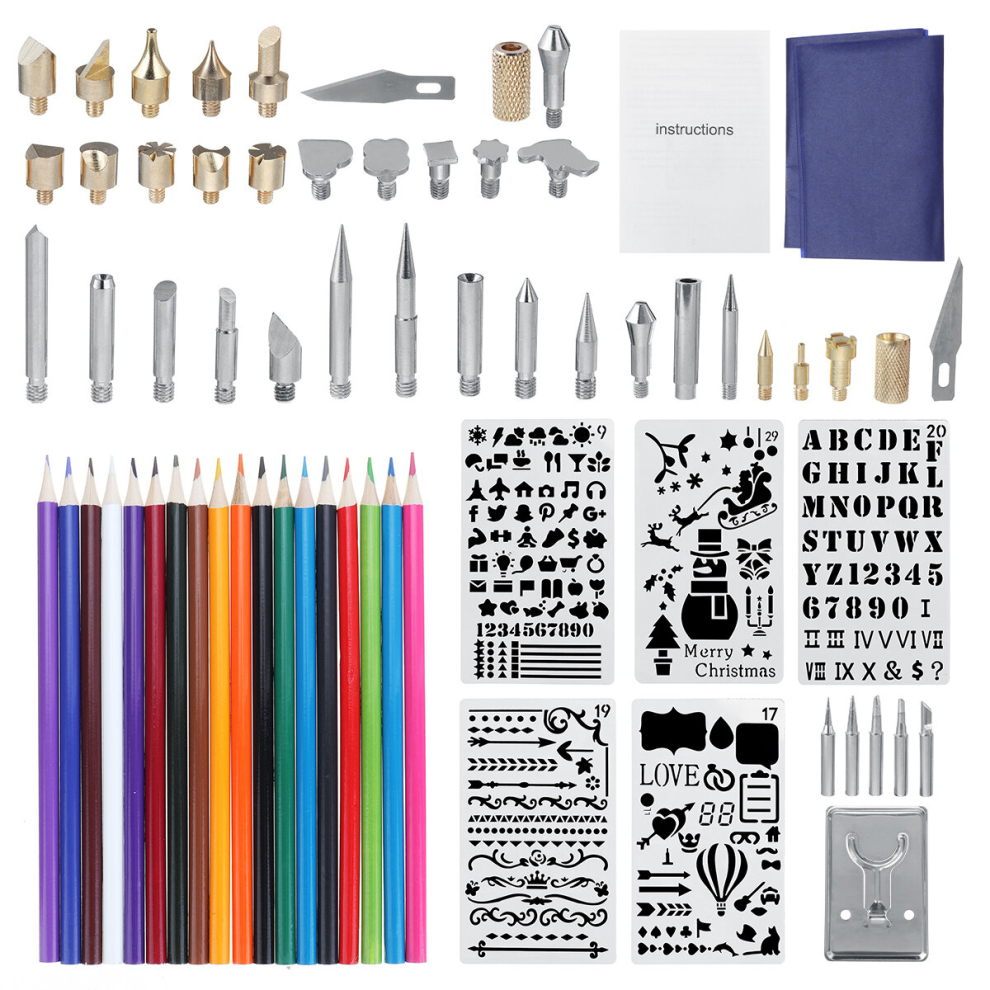 70Pcs 60W Electric Diy Wood Burning Led Soldering Iron Carft Pyrography Kit Tool 791519325561