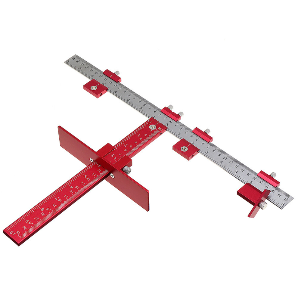 Drillpro Aluminum Alloy Cabinet Hardware Jig Inch And Mm Hole Punch Locator Woodworking T Type Ruler 6906141224548