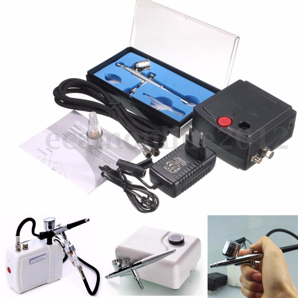 Eu Plug New Precision Dual-Action Airbrush Spraying Air Pump Compressor Kit Craft Cake Hobby Spray 713382727891