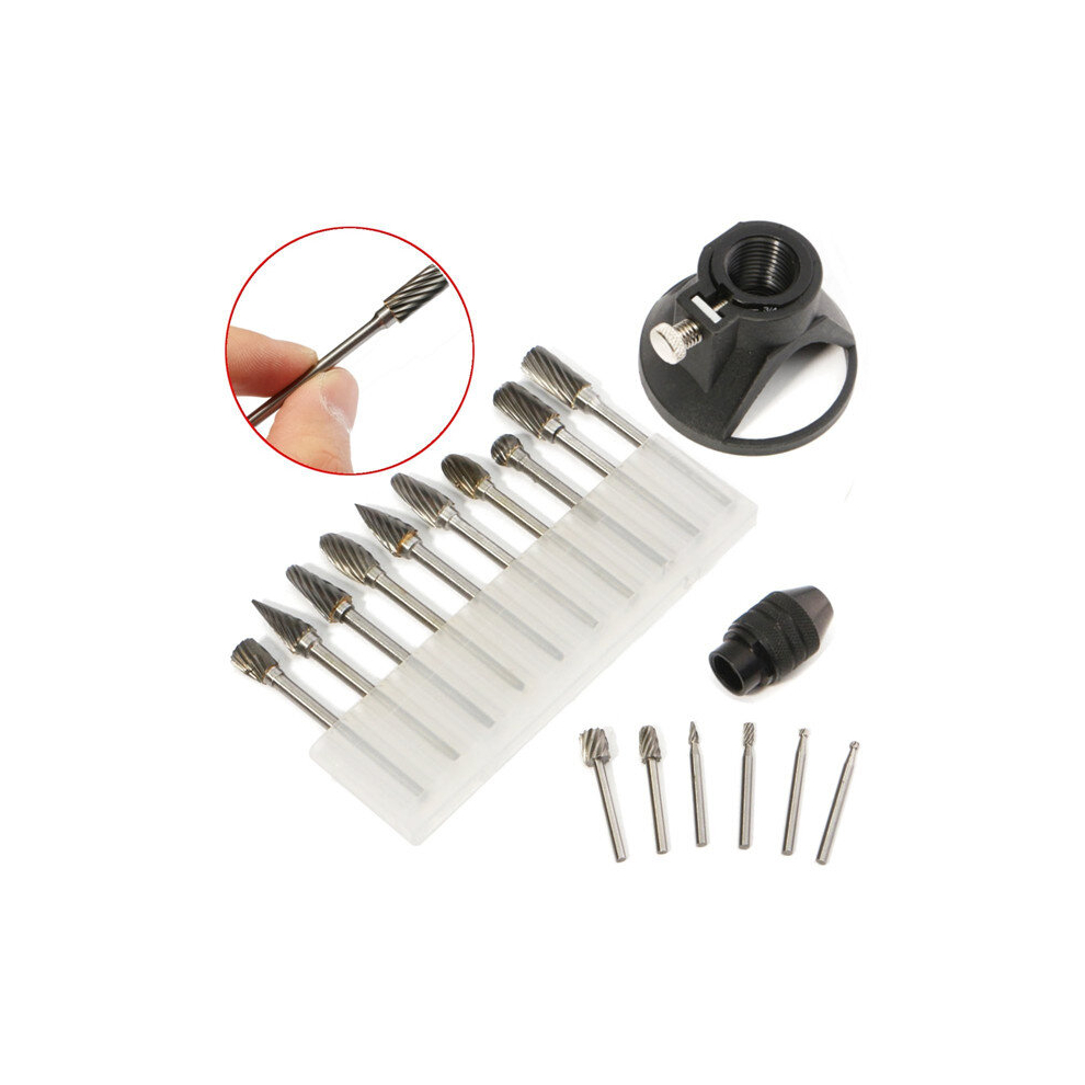 Drill Carving Locator With 0.5-3.2Mm Keyless Chuck 6Pcs Router Bits And 10Pcs Wood Milling Burrs 600182736379