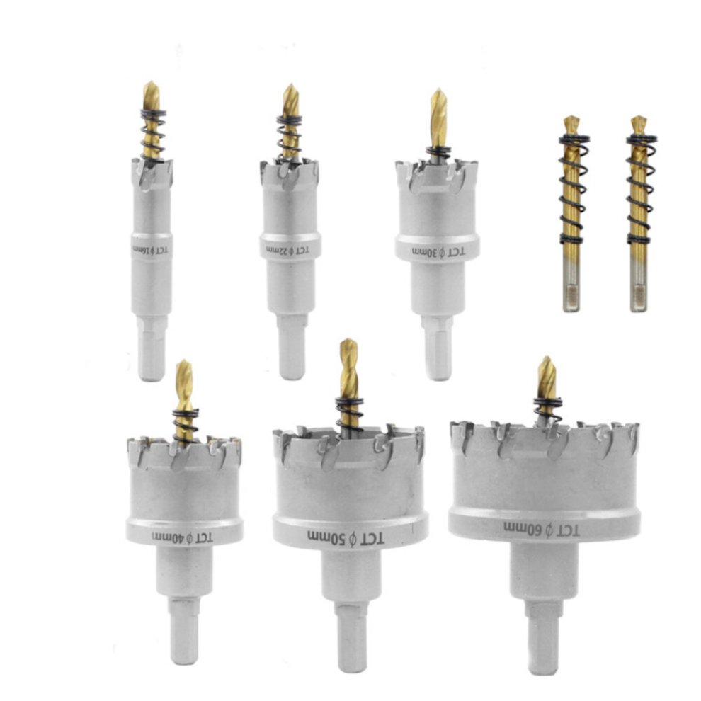 Drillpro 8Pcs 16-60Mm Tct Alloy Hole Saw Cutter Titanium Coated Drill Bit For Stainless Steel Aluminum Alloy 6906142410421