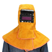 Leather Solar Auto-Darkening Welding Helmet with Neck Mask, Anti-Spatter, High-Temp Protection