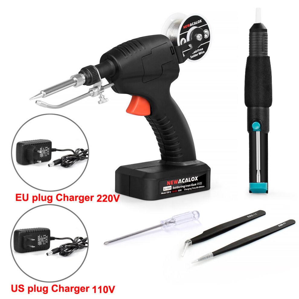 Newacalox 80W Rechargeable Cordless Soldering Iron Handheld Automatically Send Tin Welding Tool Kit Solder Iron Eu/Us Plug 6900071164219