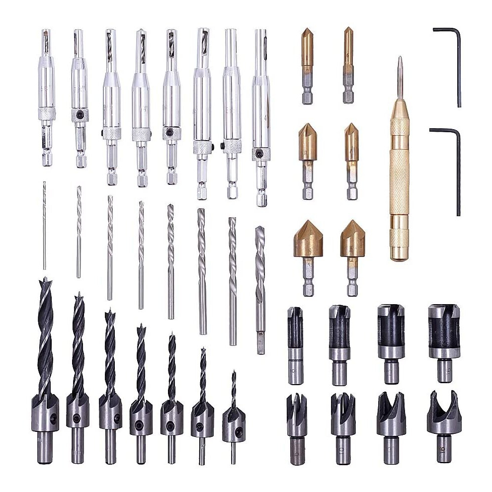 Drillpro 40Pcs Woodworking Chamfer Countersink Drill Bits Wood Plug Cutter Center Punch Core Drill Bit Set 6906141963522