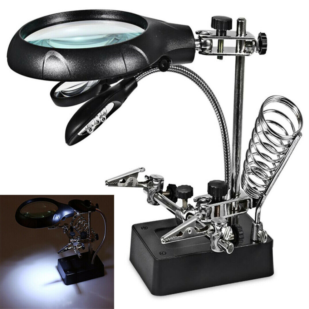 Light Led Desk Lamp 10X Magnifying Magnifier Glass With Stand Clamp For Repair