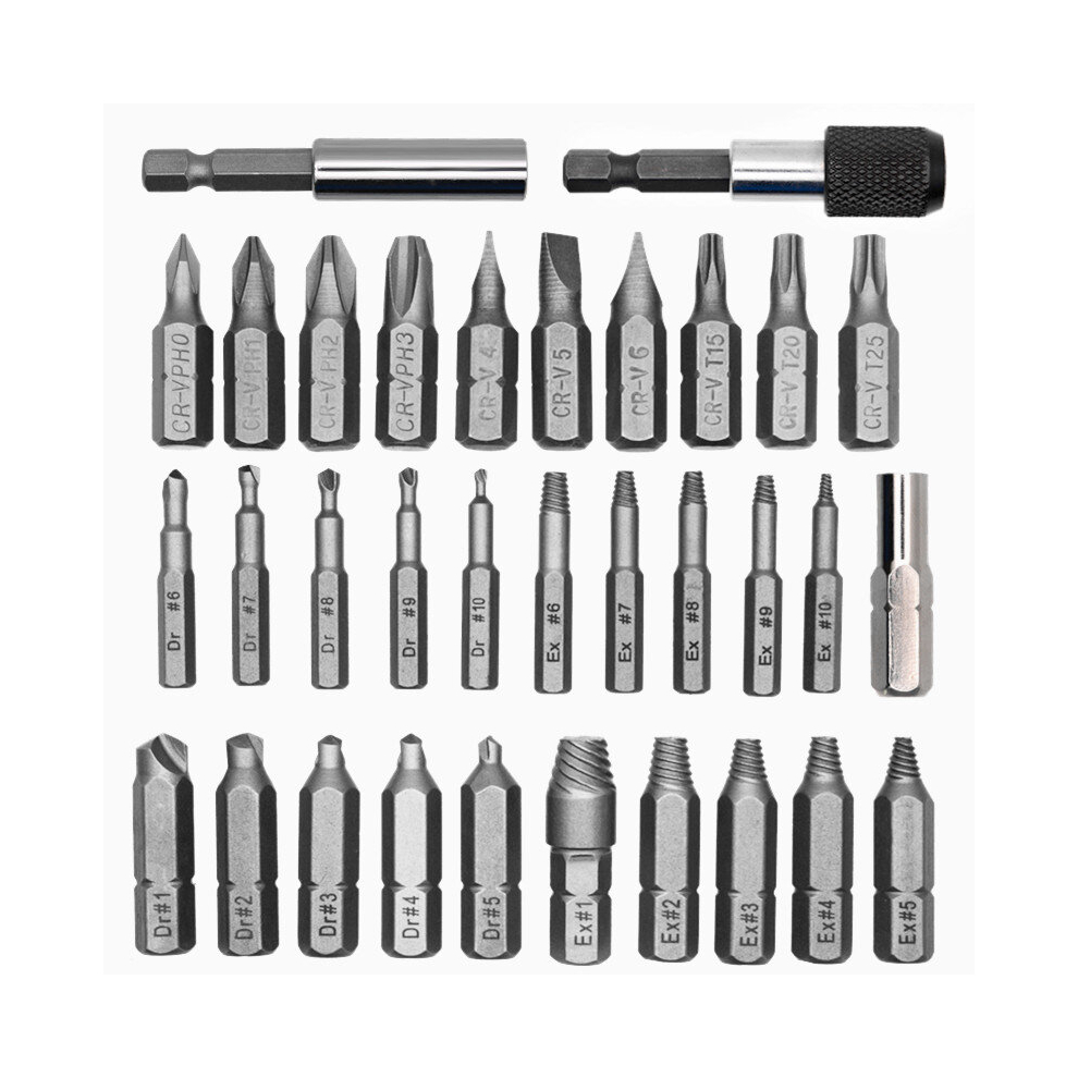 Drillpro 33Pcs Damaged Screw Extractor Set With Screwdriver Bits For Broken Screw Hss Broken Bolt Extractor Screw Remover Kits 8290964406495