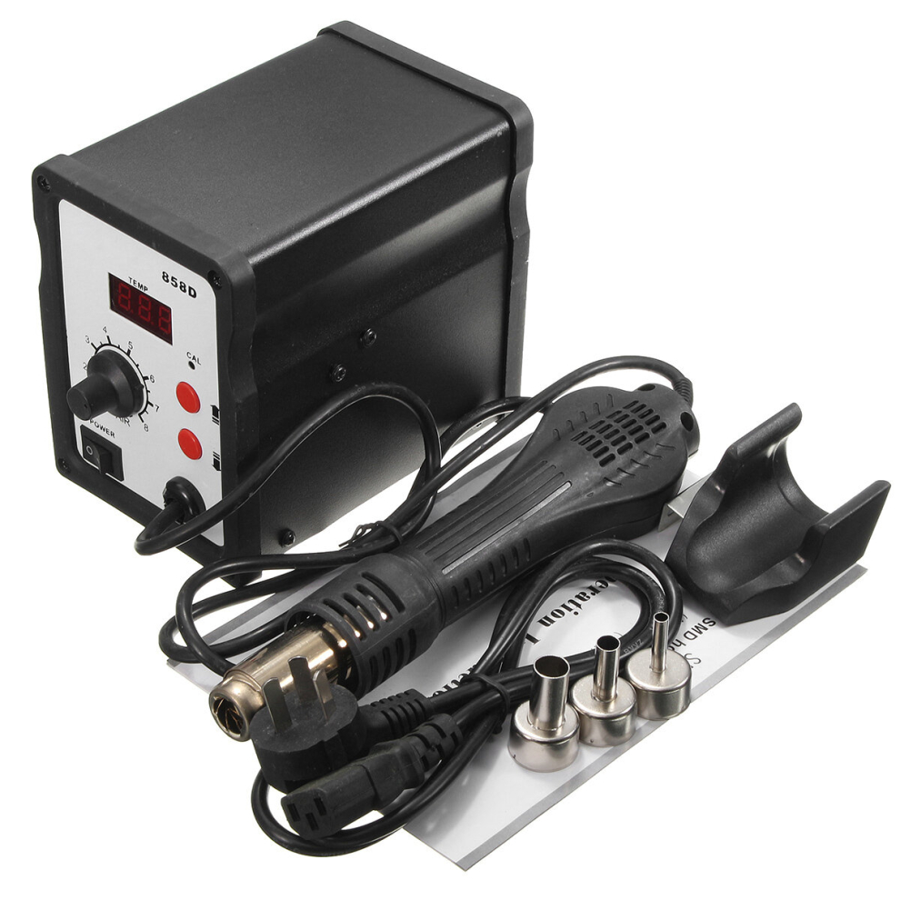 858D 220V Hot Air Soldering Rework Station + Handle + Handle Stand+3 Nozzles 680491062314