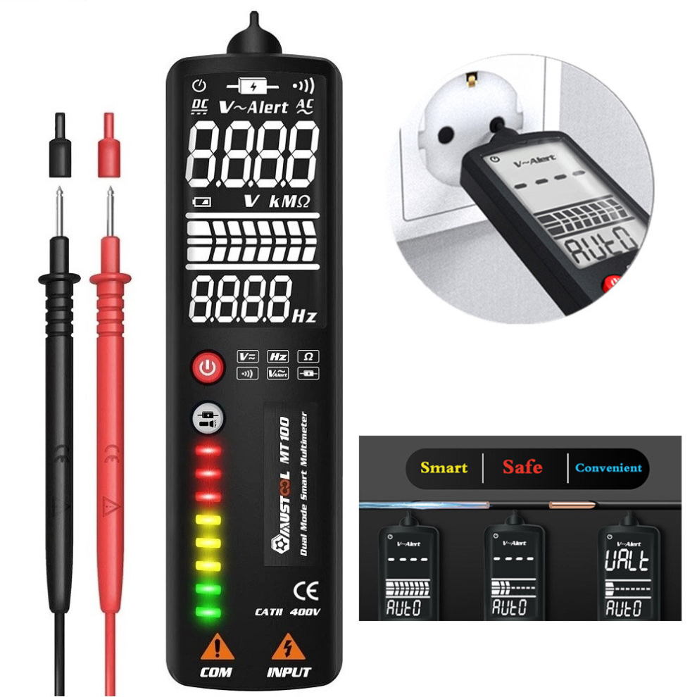 Mustool Mt100 Curved Screen Multimeter Digital Voltage Tester 3-Line Display Voltmeter Ohm Hz With Analog Bar & 8 Led Indicator Dmm 9772053766165