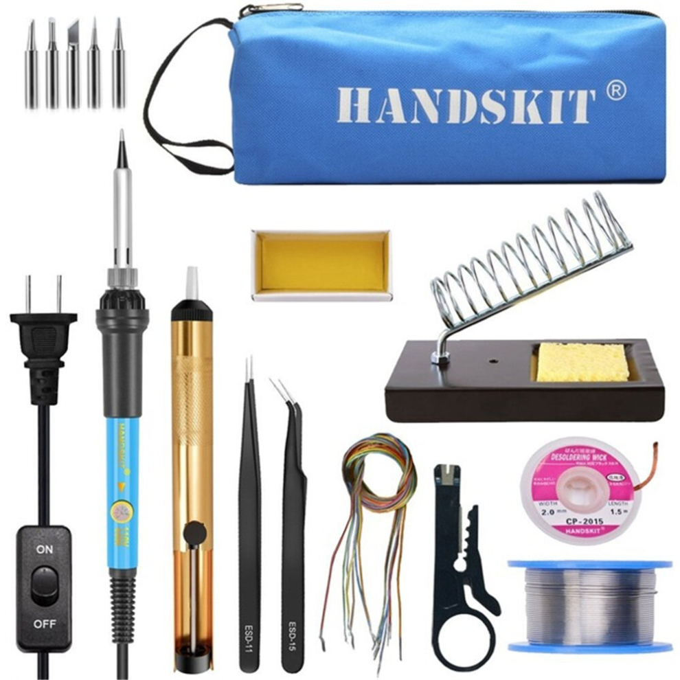 60W 110V 220V Adjustable Temperature Soldering Iron Tools Kit With 5 Tips Desoldering Pump Stand 791177506289