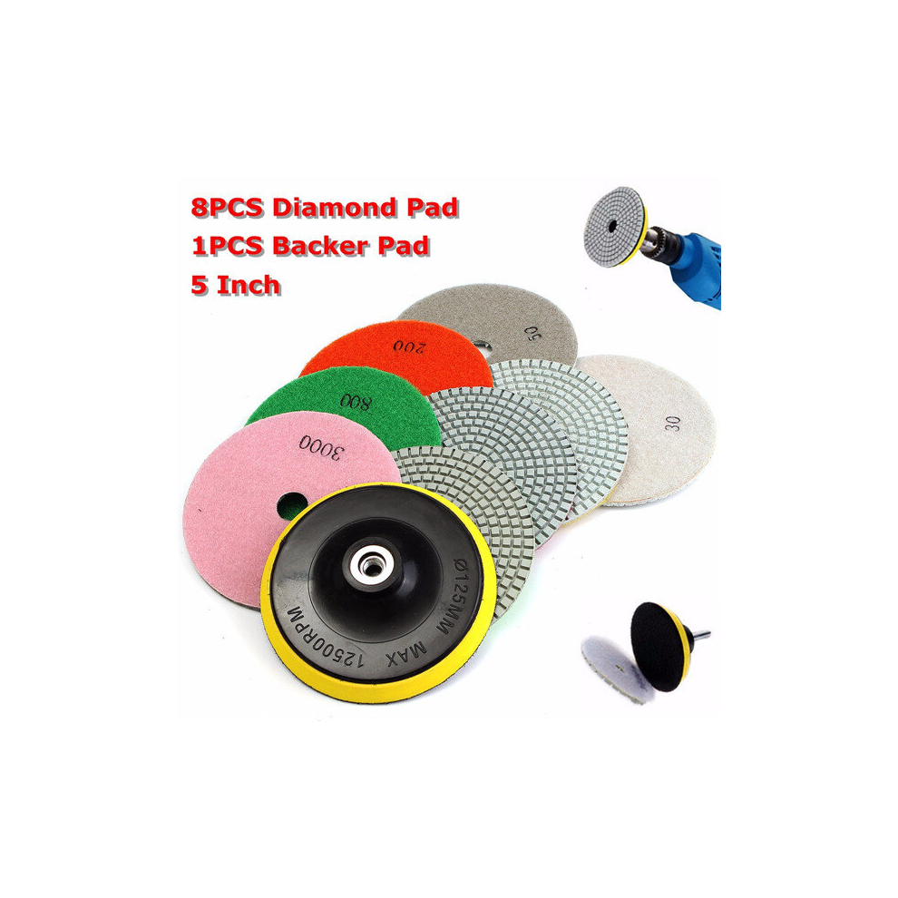 8Pcs 4 Inch 30-3000 Grit Diamond Polishing Pads With Backer Pad For Granite Stone Concrete Marble 780181001040