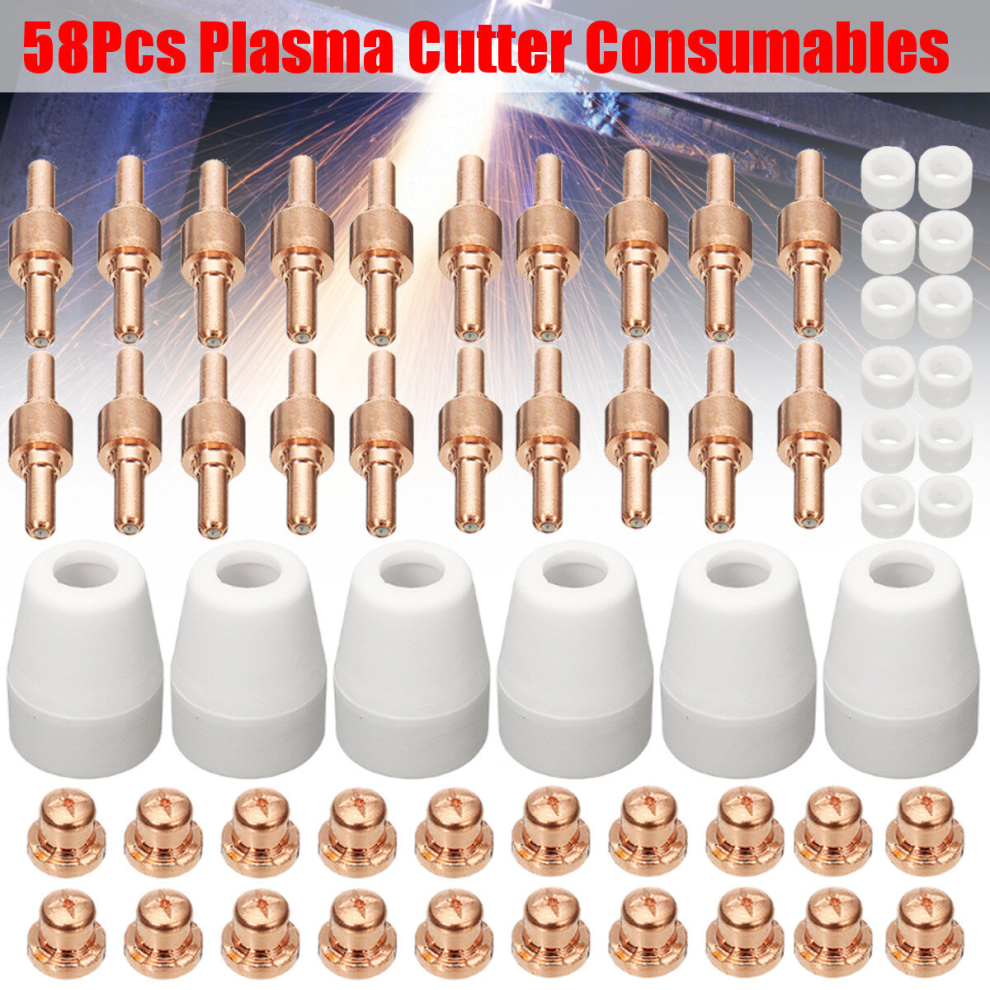 58Pcs Plasma Cutter Consumables Air Plasma Cutter Welding Torch Electrode Nozzle Shield Cup Consumables Kit 818266126354