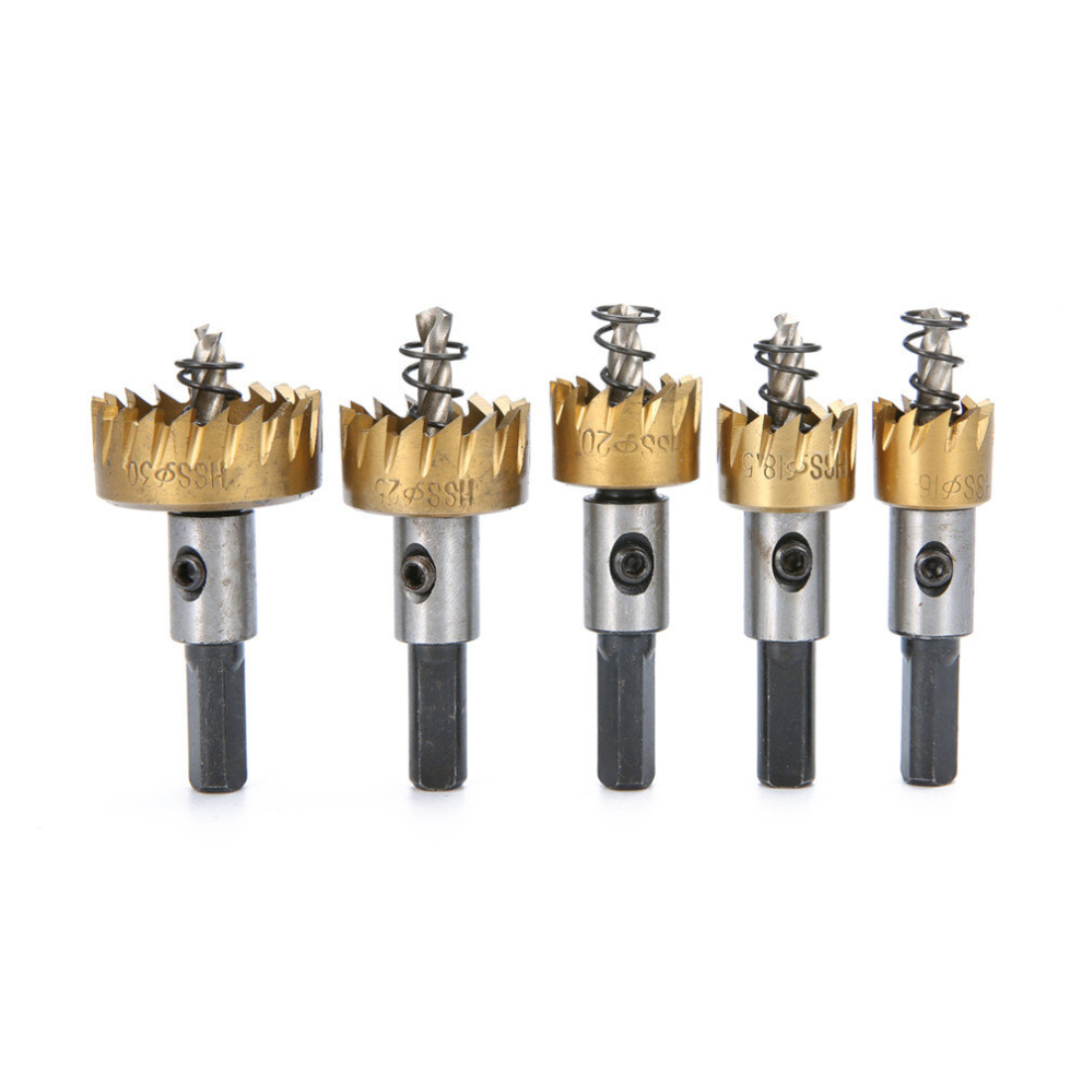Drillpro 5Pcs Hss 6542 Titanium Coated Hole Sawtooth Hss Hole Saw Cutter Drill Bit Set 16/18.5/20/25/30Mm 600169651787