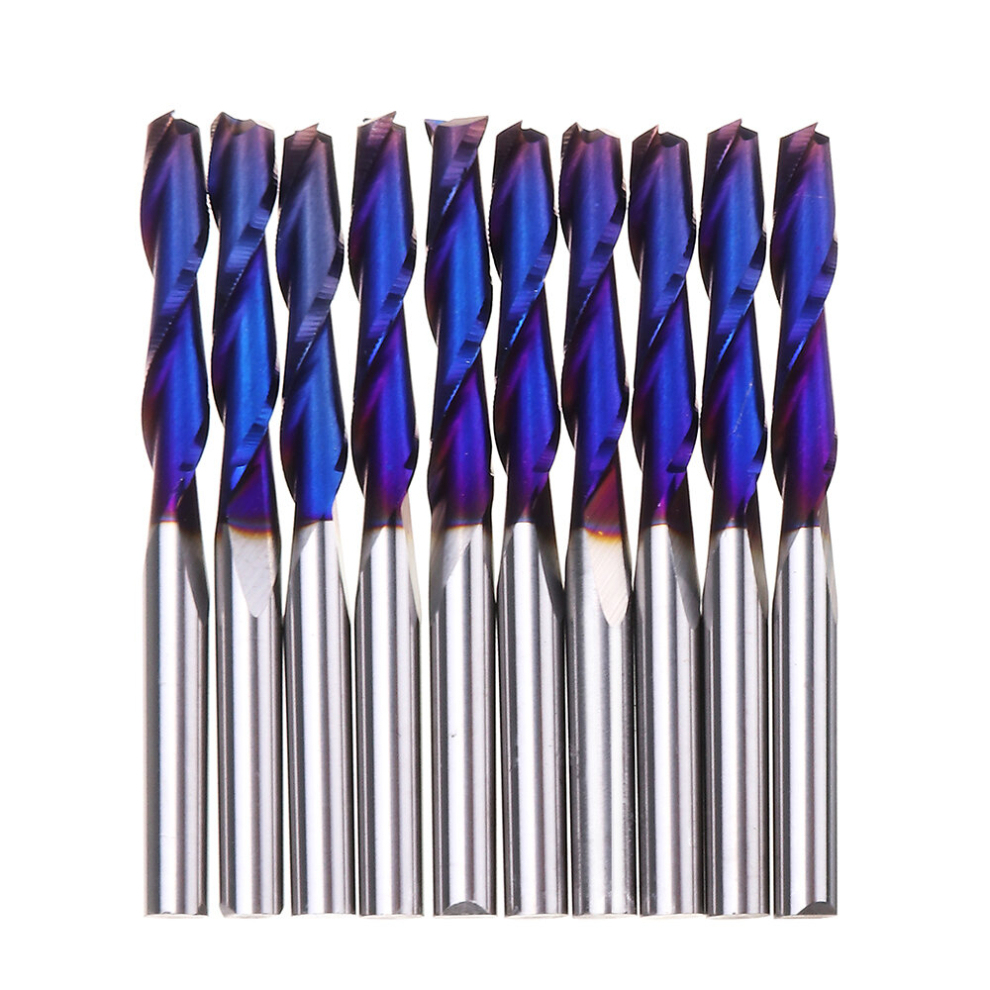 Drillpro 10Pcs 3.175Mm Shank Nano Blue Coat Flat Nose End Mill Cnc Router Bits 1/8 Inch Shank Spiral Upcut 2 Flute Milling Cutter 6900073081590