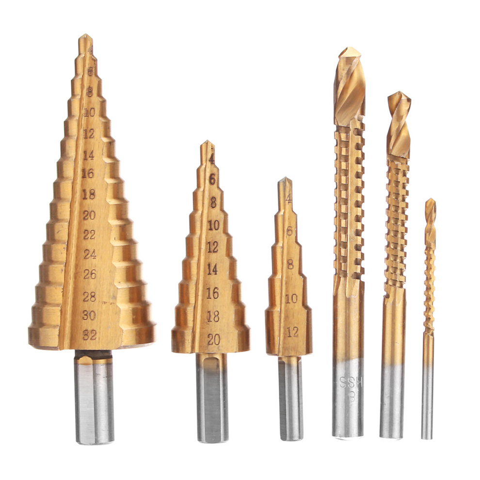 6Pcs Hss Cone Reduced Shank Drill Bit Set Step Drill Bits With Saw Drills Set 605750513246