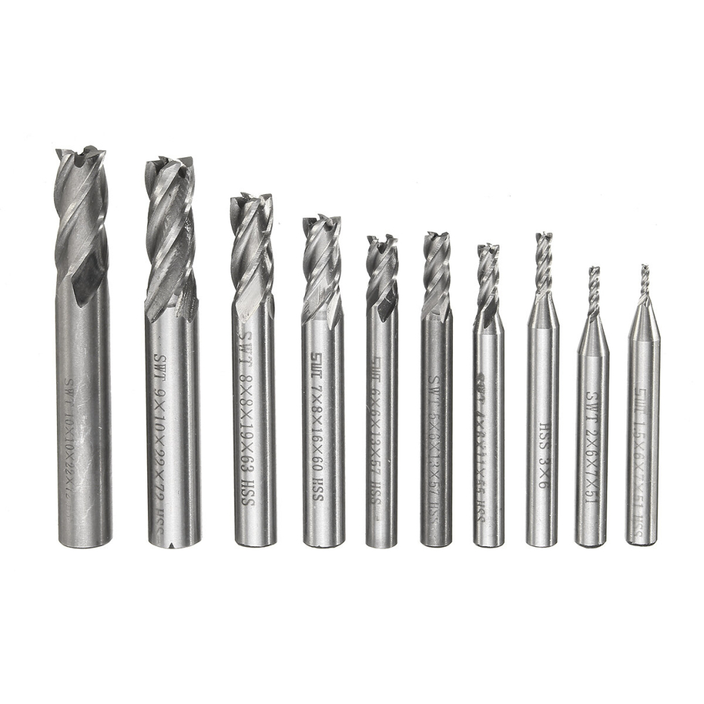 10Pcs 1.5-10Mm Hss 4 Flute Cnc End Mill Cutter Straight Shank End Milling Cutter 190268266390