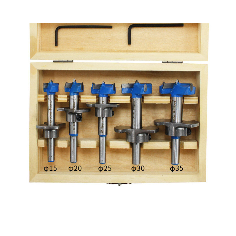 Drillpro 5Pcs Forstner Drill Bit Set 15 20 25 30 35Mm Wood Auger Cutter Hex Wrench Woodworking Hole Saw For Power Tools Blue 192701741648