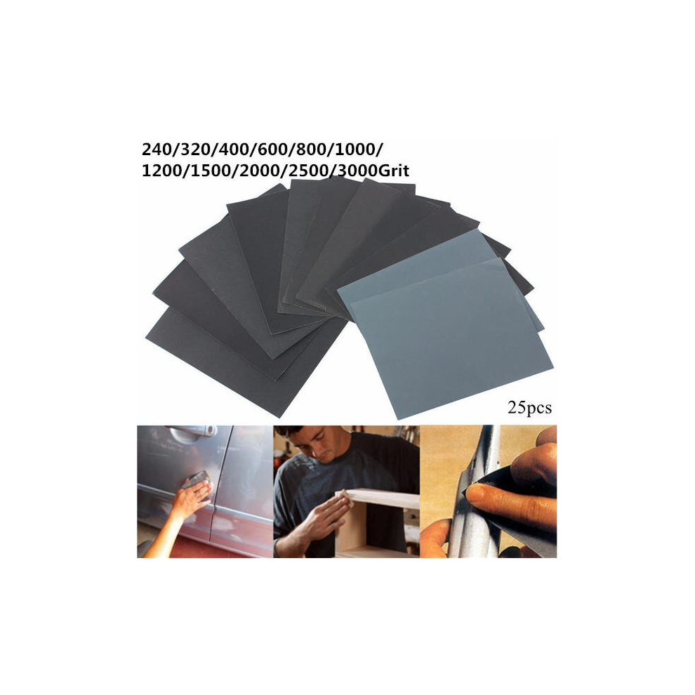 25Pcs 230Mm X 280Mm Silicon Carbide Waterproof Sandpaper 240-3000 Grit Sanding Sheets 600161067838