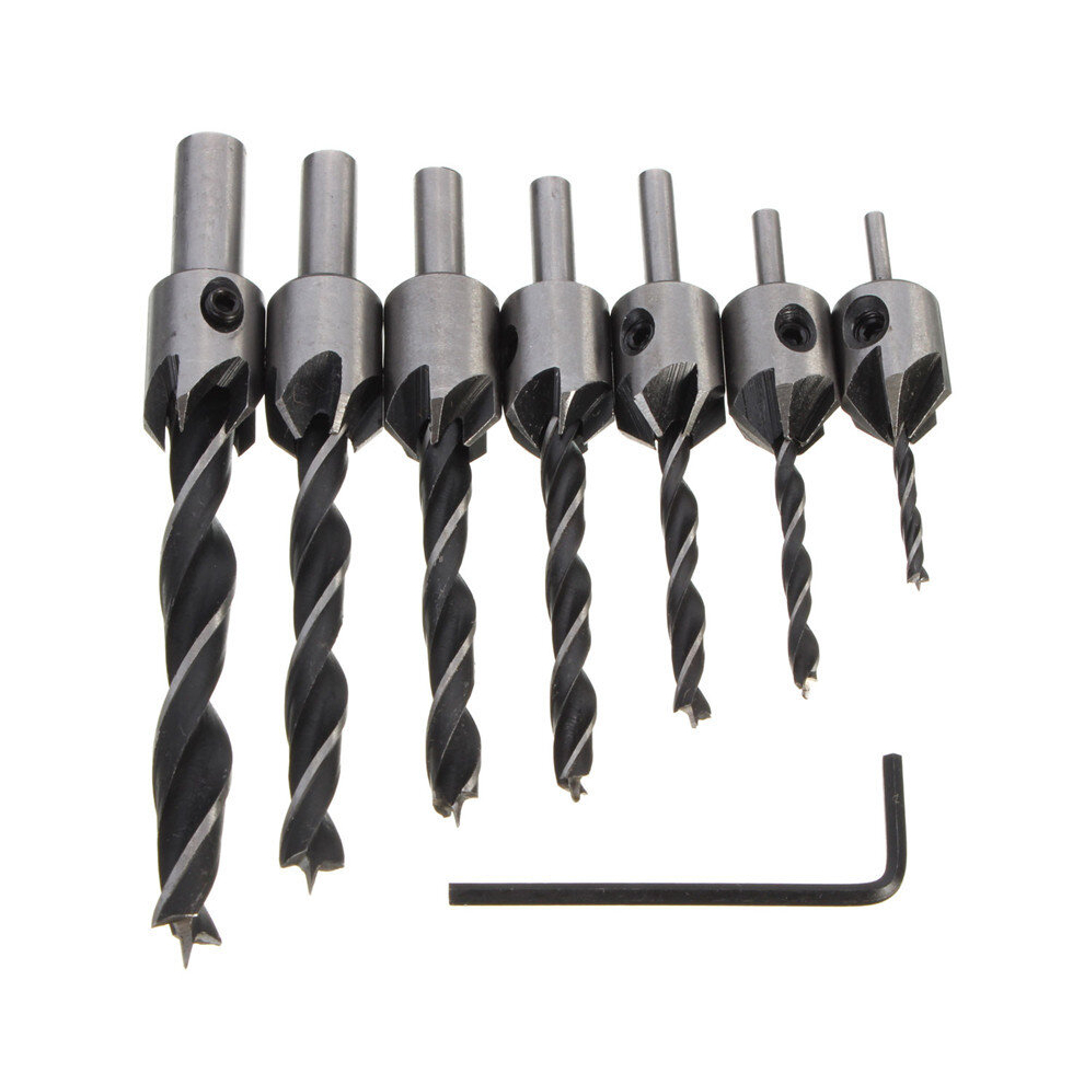 7Pcs 5 Flute Countersink Drill Bit Set 3-10Mm Carpentry Reamer Steel Woodworking Chamfer 649490717274