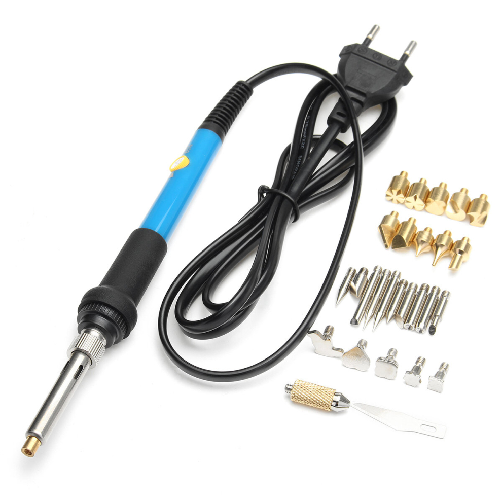 28Pcs Soldering Tools Set 220V 60W Wood Burning Pyrography Tool Kit Brass With Tips 791177551425