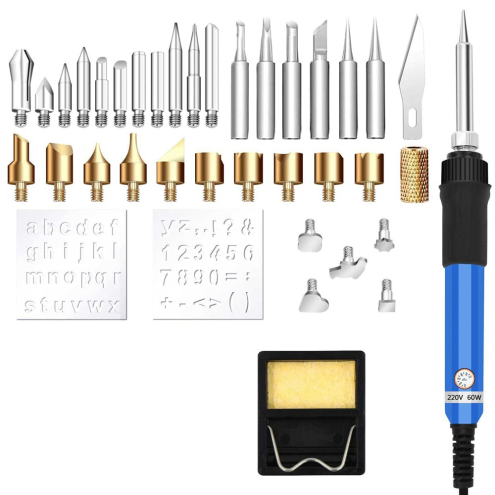 37Pcs Wood Burning Pyrography Pen Kit Tools 60W Adjustable Temperature With Tips Letters Eu Plug 192701968144