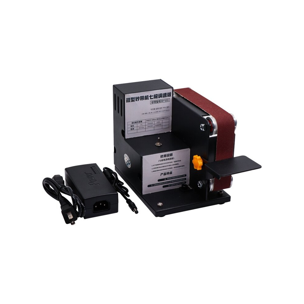 110V-230V Diy Micro Bench Sander Belt Machine Electric Mini Polishing Sanding Machine W/ 7 Speed Adjustable Adapter 3796736987391
