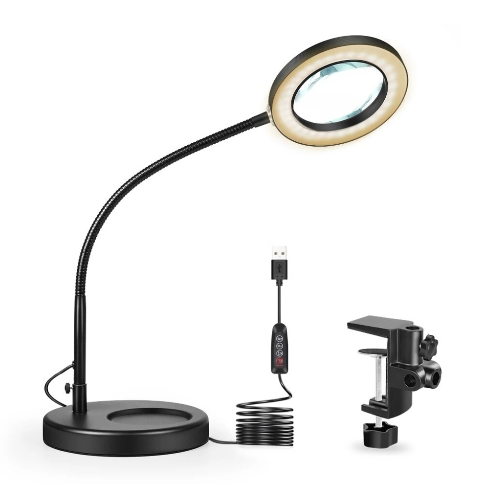 Light Newacalox 5X Magnifying Glass Led Round Chassis Desk Table Clamp 2 In 1 Welding For Reading Working Illumination Tool