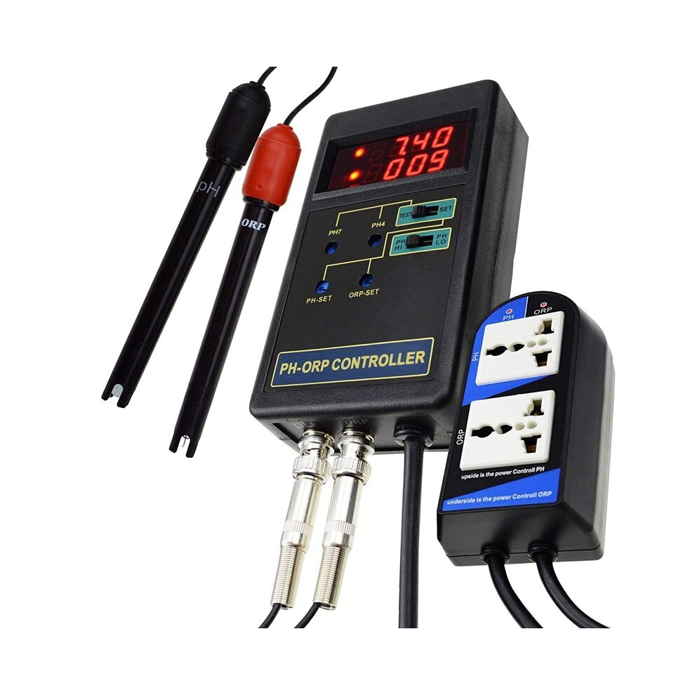 2 in 1 Digital PH & ORP Redox Controller with Separate Relays Repleaceable Electrode BNC Type Probe Water Quality Monitor Tester