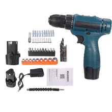 12V 1350RMP Cordless Drill Driver 3/8'' Keyless Chuck Impact Drill Set Wall Brick Wood Metal Drilling Tool W/ Battery & Charger