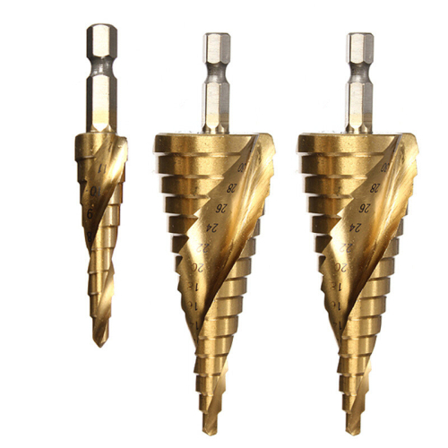 Drillpro DB-S1 3Pcs 4-12/4-20/4-32 HSS Spiral Grooved Step Drill Bit 1