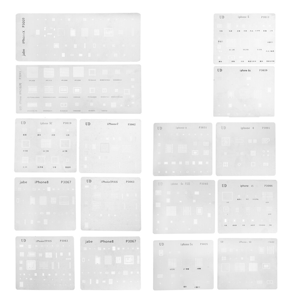 16Pcs Ic Chip Bga Reballing Stencil Set Solder Template For Iphone X 8 7 6S 6 Plus Se 5S 5C 5 4S 4 791177477947