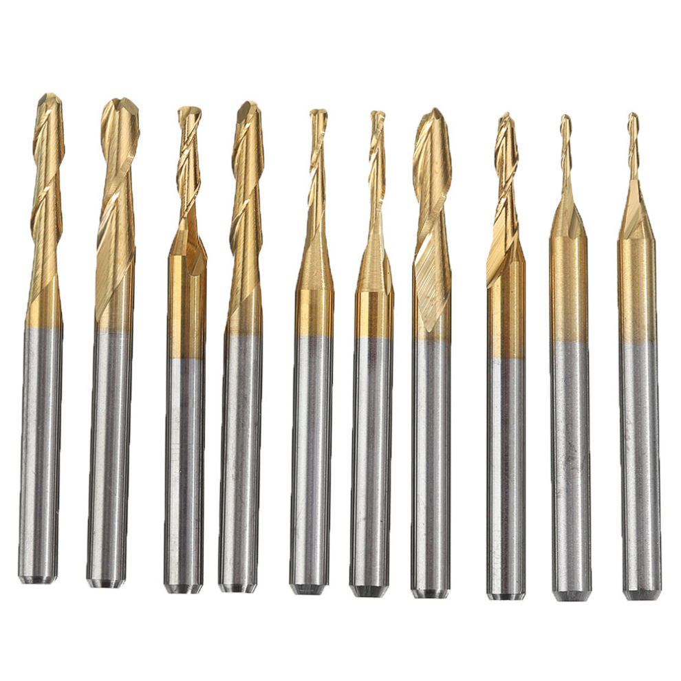 Drillpro 10Pcs3.175mm Shank Titanium Coated Ball Nose End Milling Cutter Set 1Mm-3.175Mm Cnc Milling Cutter 6906140077695
