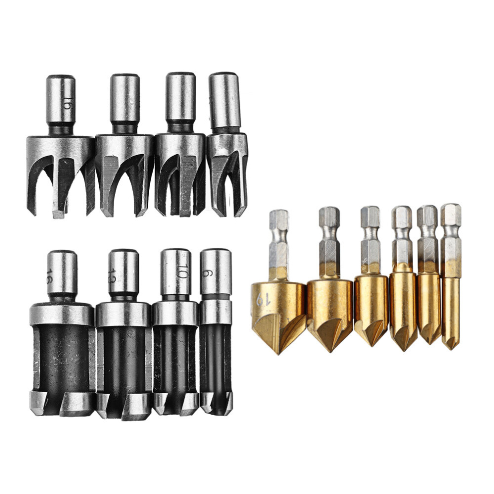 Drillpro 14Pcs Woodworking Chamfer Countersink Drill Bits Wood Plug Cutter Set 8692916687516