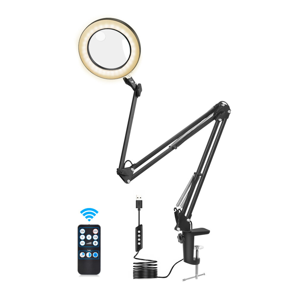 NEWACALOX Wireless Remote Control LED Lamp 5X Magnifier 3 Dimming Modes USB Power Supply for Welding Beauty Tattoo Reading Tool