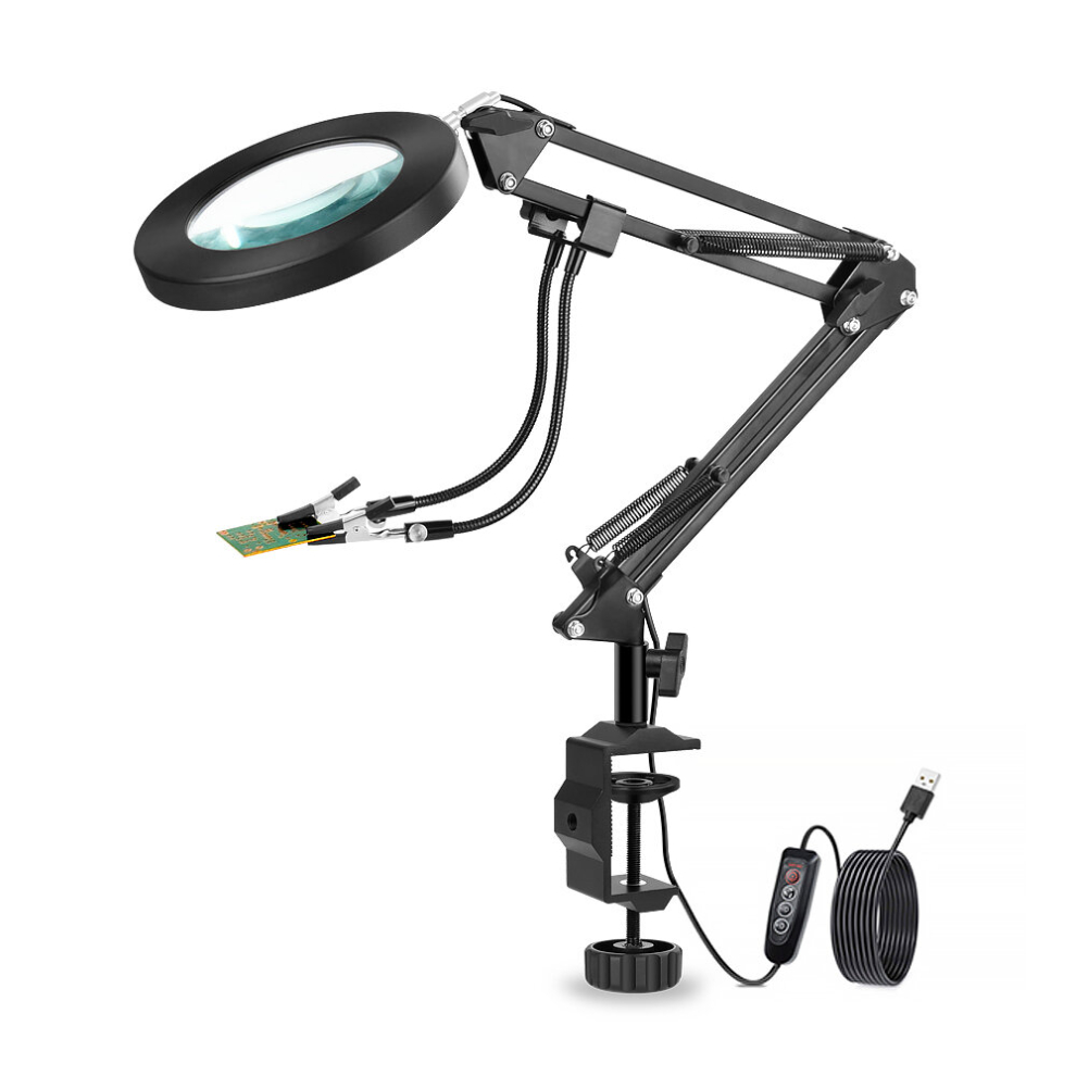 Newacalox Led 5X Magnifier Usb Lamp Table Clamp Soldering Helping Third Hand Soldering Station 2Pcs Flexible Arms Welding Tool 3337128805000