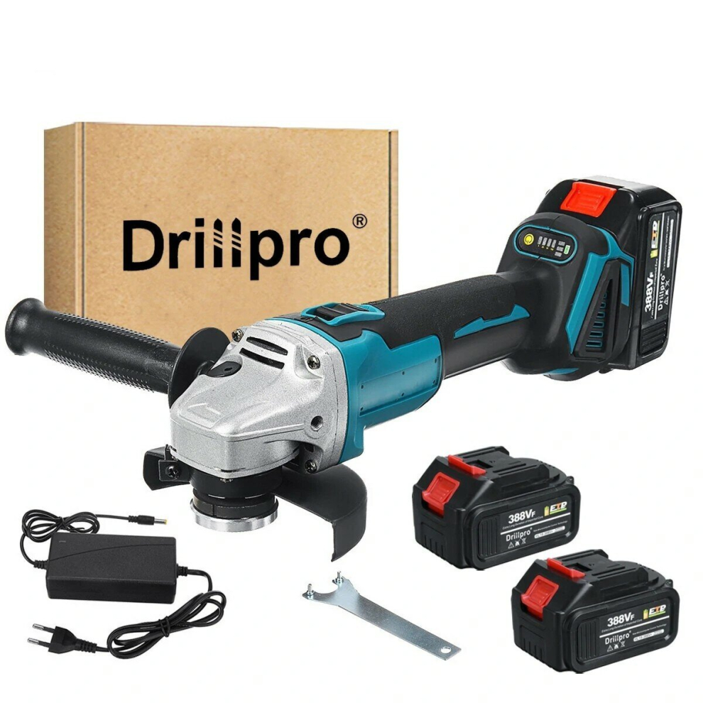 Drillpro 125Mm 18V Brushless Blue+Black Angle Grinder Rechargeable Adjustable Speed Angle Grinder With Battery 6900069734851