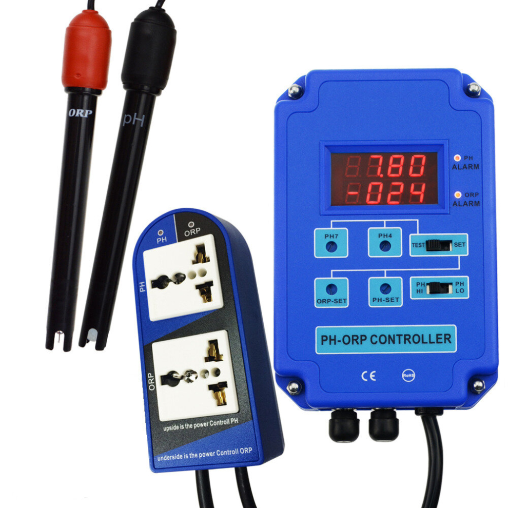 Digital Ph Orp Meter 2 In 1 Controller Monitor W/ Output Power Relay Control Electrode Probe Bnc For Aquarium Hydroponics Plants 701936210692