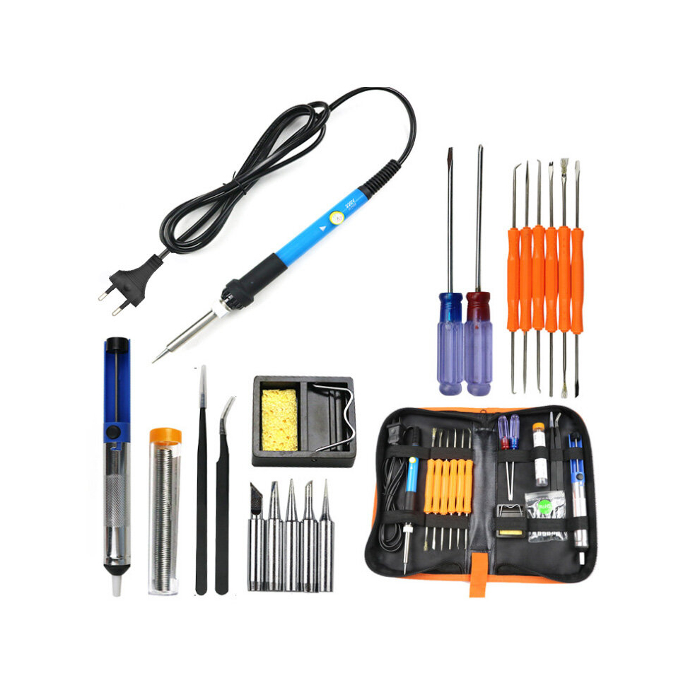 220V 60W Adjustable Temperature Electric Solder Iron Kit+5Pcs Tips Portable Welding Repair Tool 787840744836