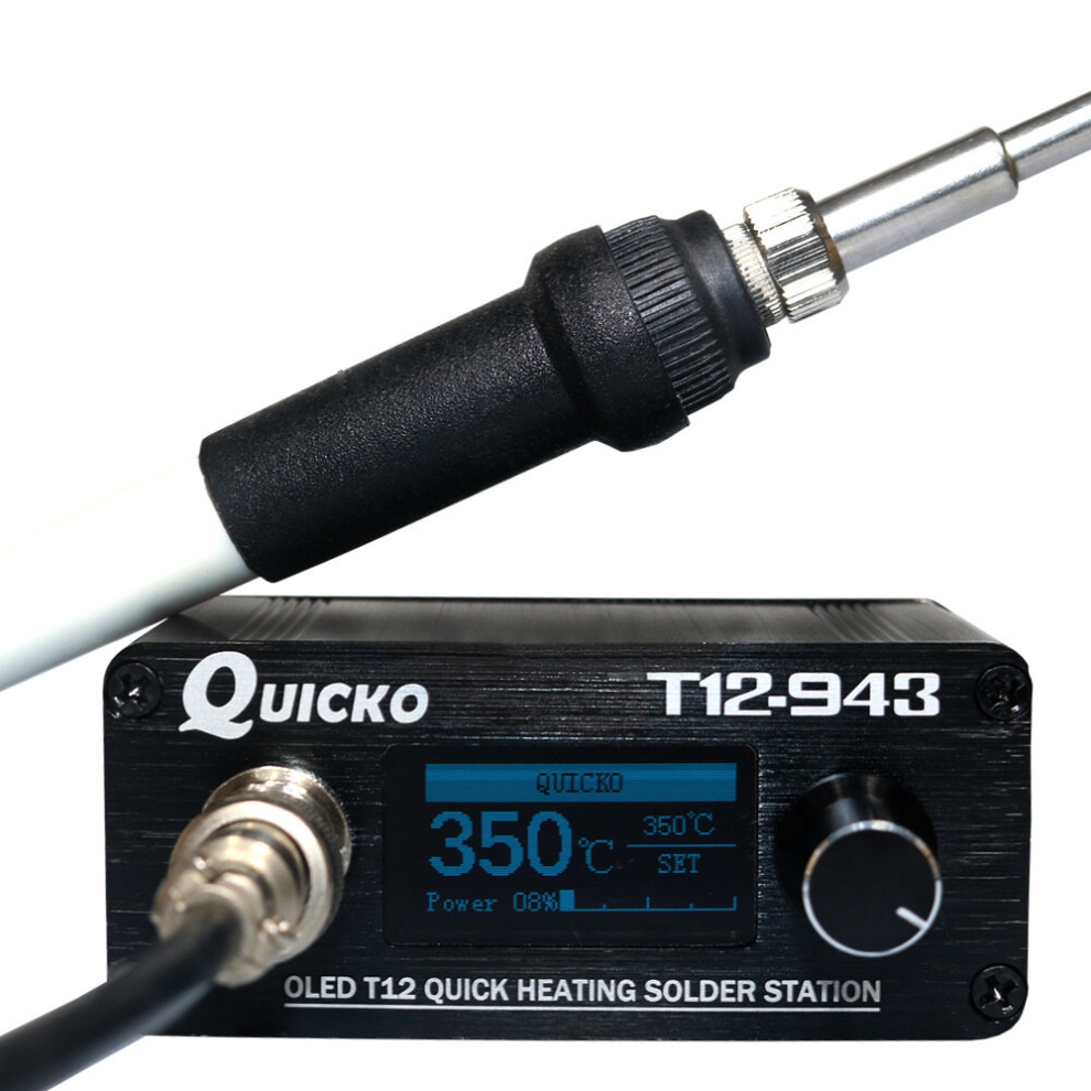 Quicko T12-943 Mini Oled Stm32 1.3Inch Soldering Station Electronic Welding Iron Dc Version Portable With 907 Handle + T12-K Solder Tip 6918043690734