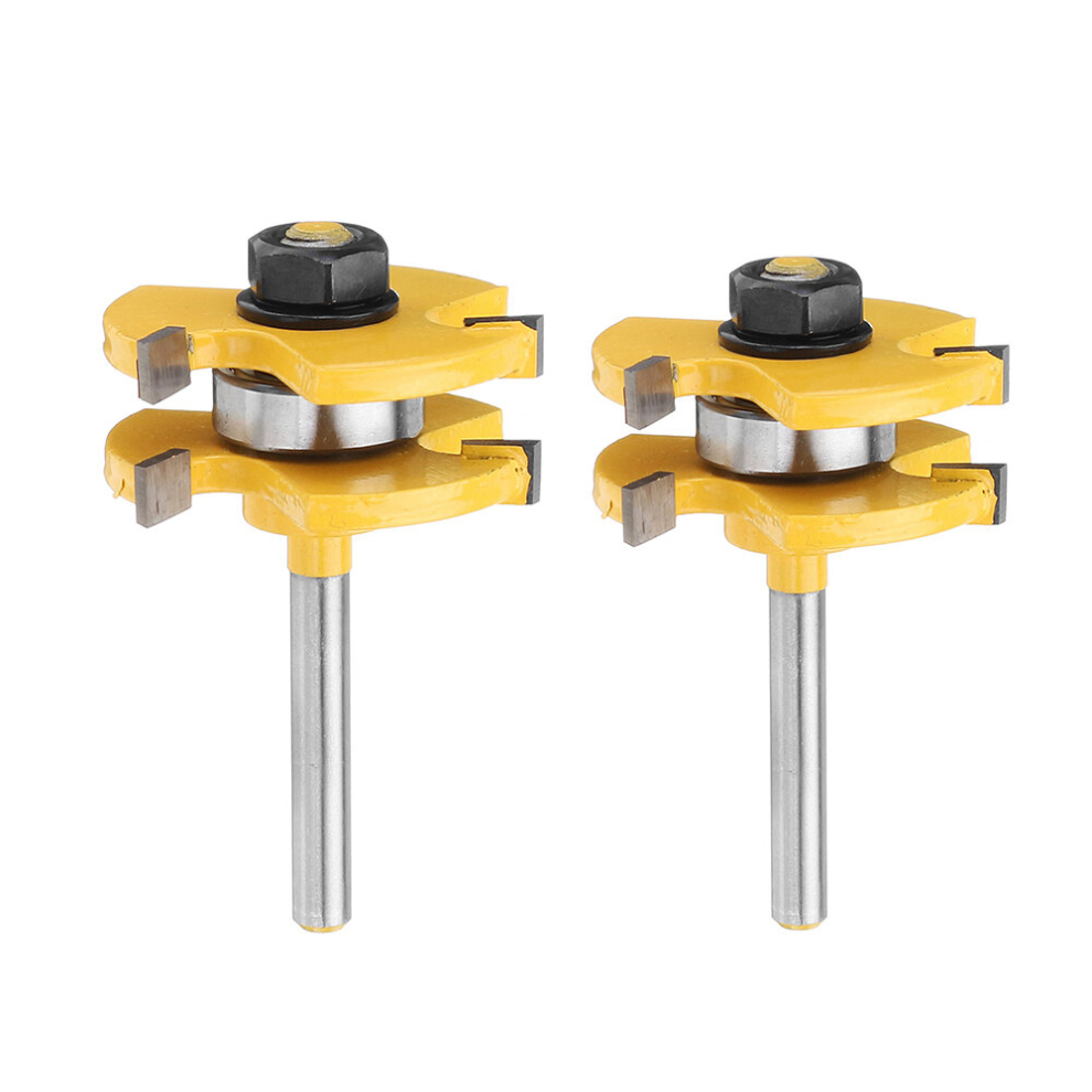 Drillpro 2Pcs 6/8Mm Shank 3 Tooth T Mortise Tenon Cutter Woodworking Tongue Groove Router Bit Set 6900356811029