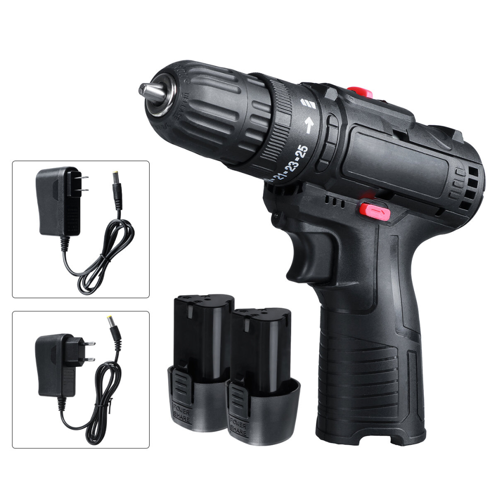21V Cordless Electric Drill Multifunctional Lithium Battery Rechargeable Hand Electric Drill Driver W/ 2 Batteries 6900078317472