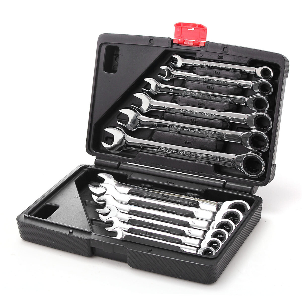 12Pc Metric Ratcheting Spanner Combination Wrenche Hand Tools 9Mm-18Mm Cr-V Steel 791177494777
