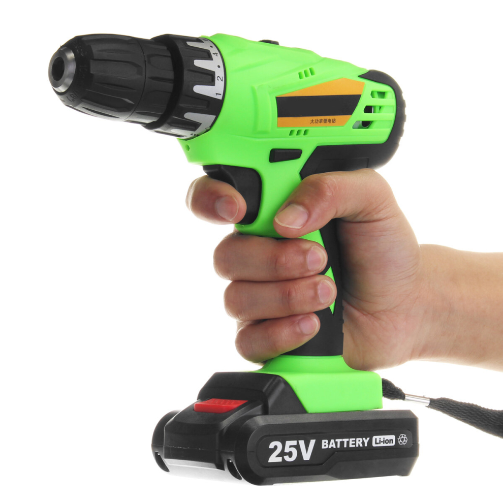 25V Cordless Power Drill 2 Lithium-Ion Battery Rechargeable Electric Screwdriver Kit 860389000806