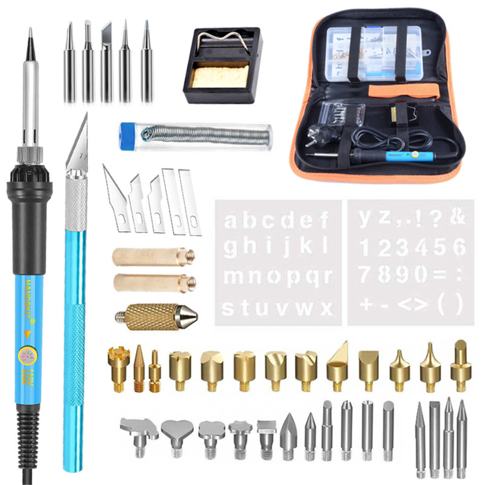 48Pcs 60W 110V/220V Adjustable Temperature Solder Iron Tool Kit Carving Pyrography Tool 300742218429