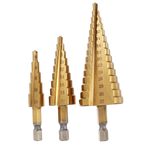 3Pcs HSS Titanium coated Step Drill Bits 4-12/4-20/4-32mm with 4mm Automatic Center Pin Punch 1