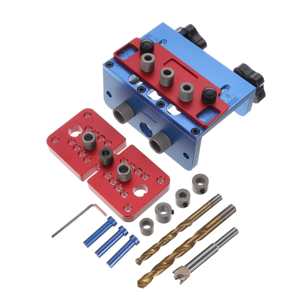 3 In 1 Woodworking Drill Guide Set Hole Puncher Dowelling Jig Self Tighten Clamp Dowel Tenon Punching With Drill Bits Locating Pins 791323082933